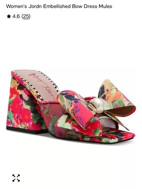 NWOT Betsey Johnson Multicolor Floral Bow Pearl-Accent Mules